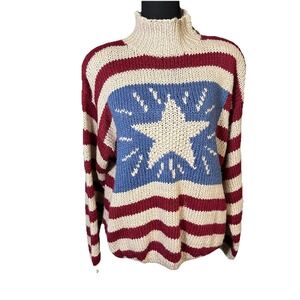 Boyds Bears Bearwear USA Themed Knit Sweater Mock Neck Women LG American Flag